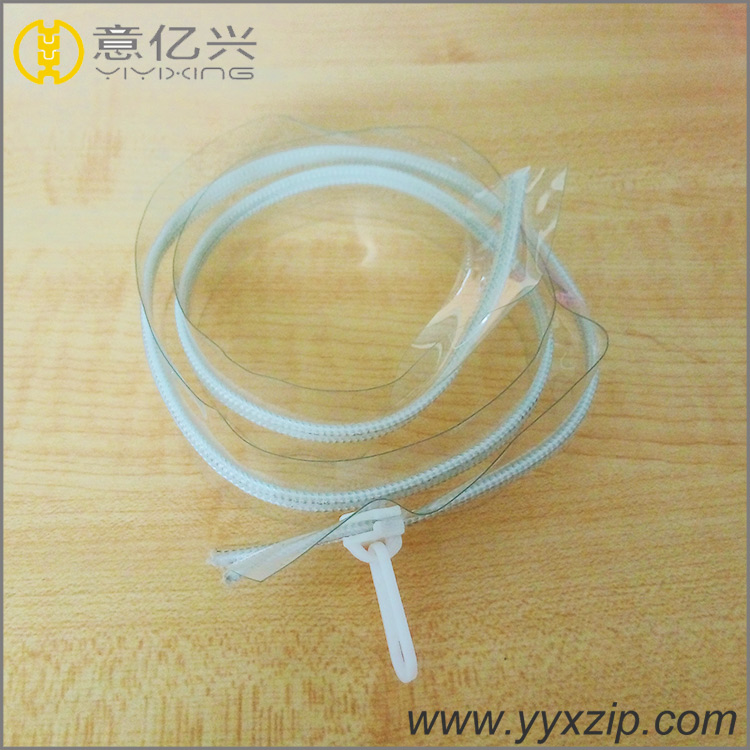 customized transparent PVC zipper with white nylon teeth