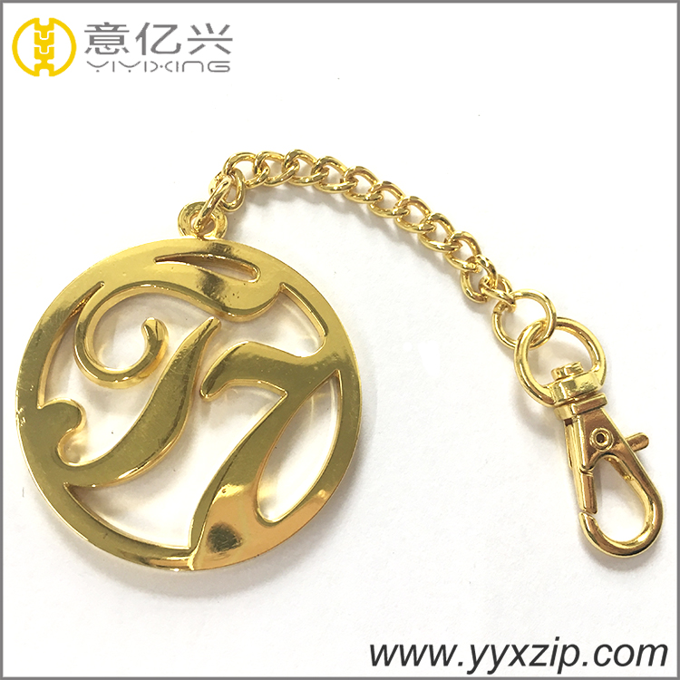 High quality shiny 24k gold metal key chain tag with hook