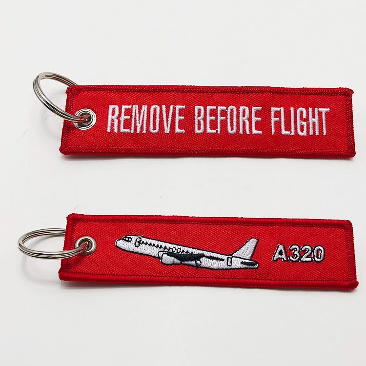 Custom personalized remove before flight embroidered keychain